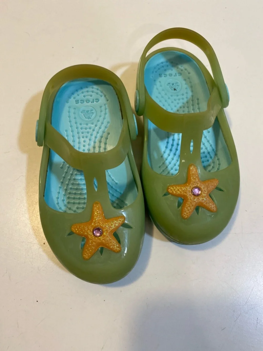 CROCS Isabella Toodlee Girls Green Starfish Clog Sandals C8